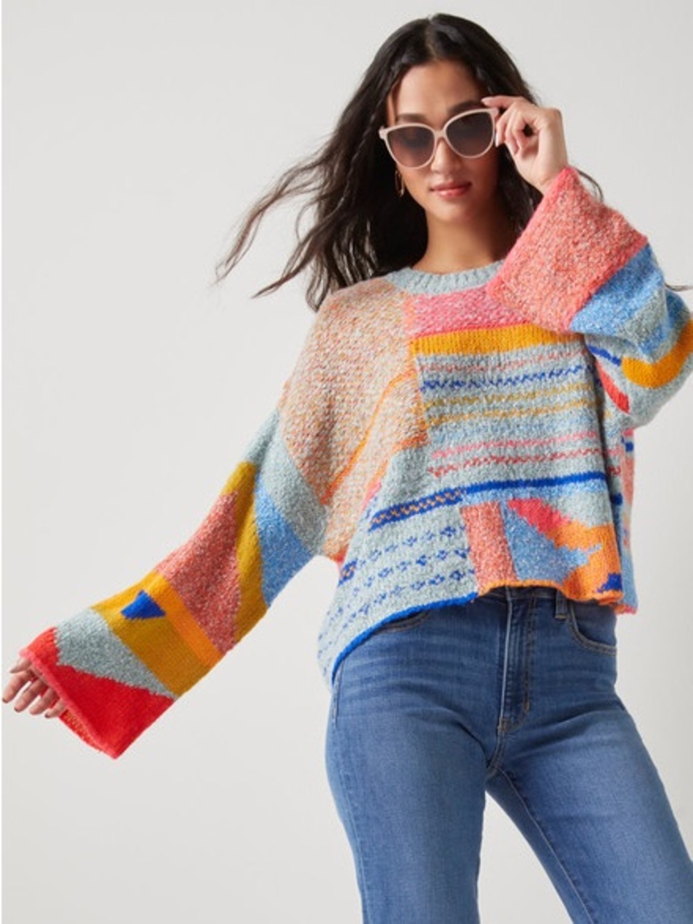 Colorblock Multi-Color Cropped Sweater - Women Sincerely Jules